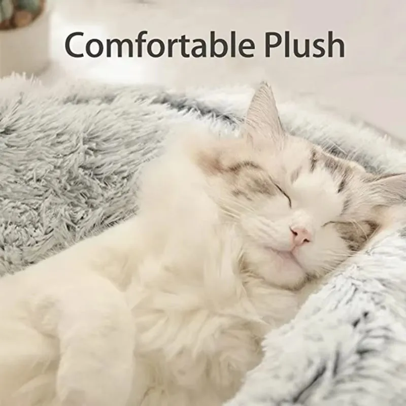 Winter Plush Round Cat Bed & Sleep Bag