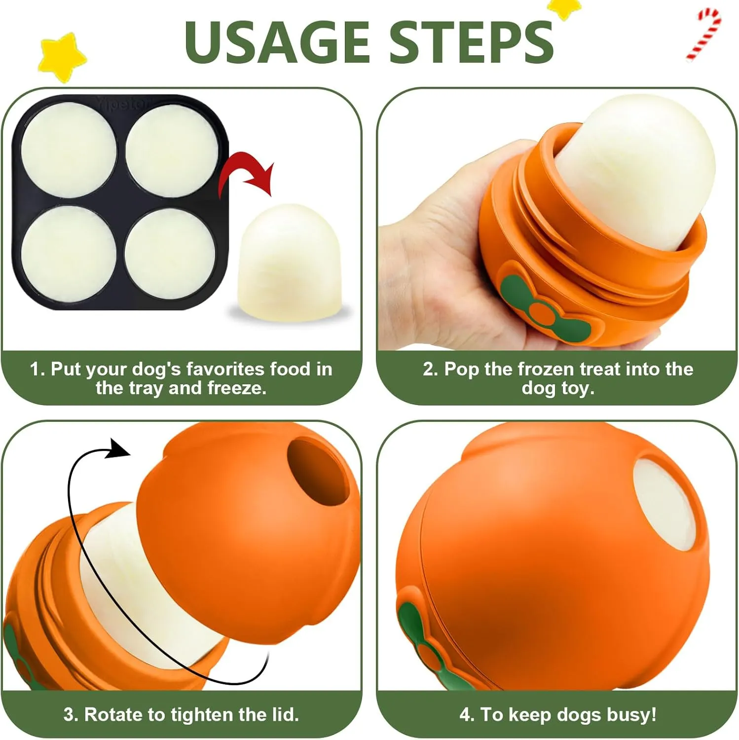 Yipetor Dog Wobbly Toys, Frozen Treat Toy, Treat Dispensing Dog Toy, Premium Treat Dog Toy, XL, Treat Dispensing Dog Toy, Large Chew Toy, Durable Natural Rubber Toy (Tangerine)